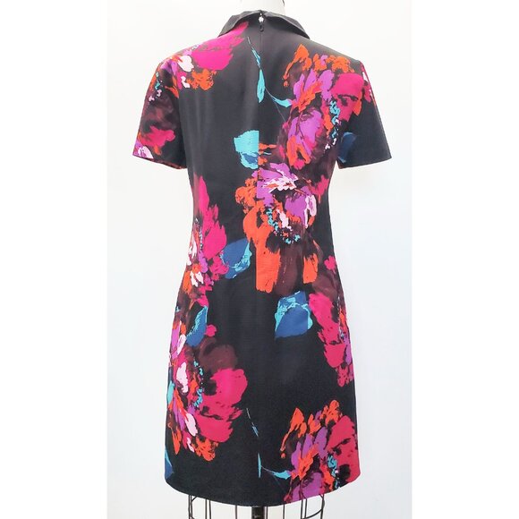 Trina Turk Womens Black Bright Floral Print Jeweled Collar Shift Dress 10 - Picture 7 of 11